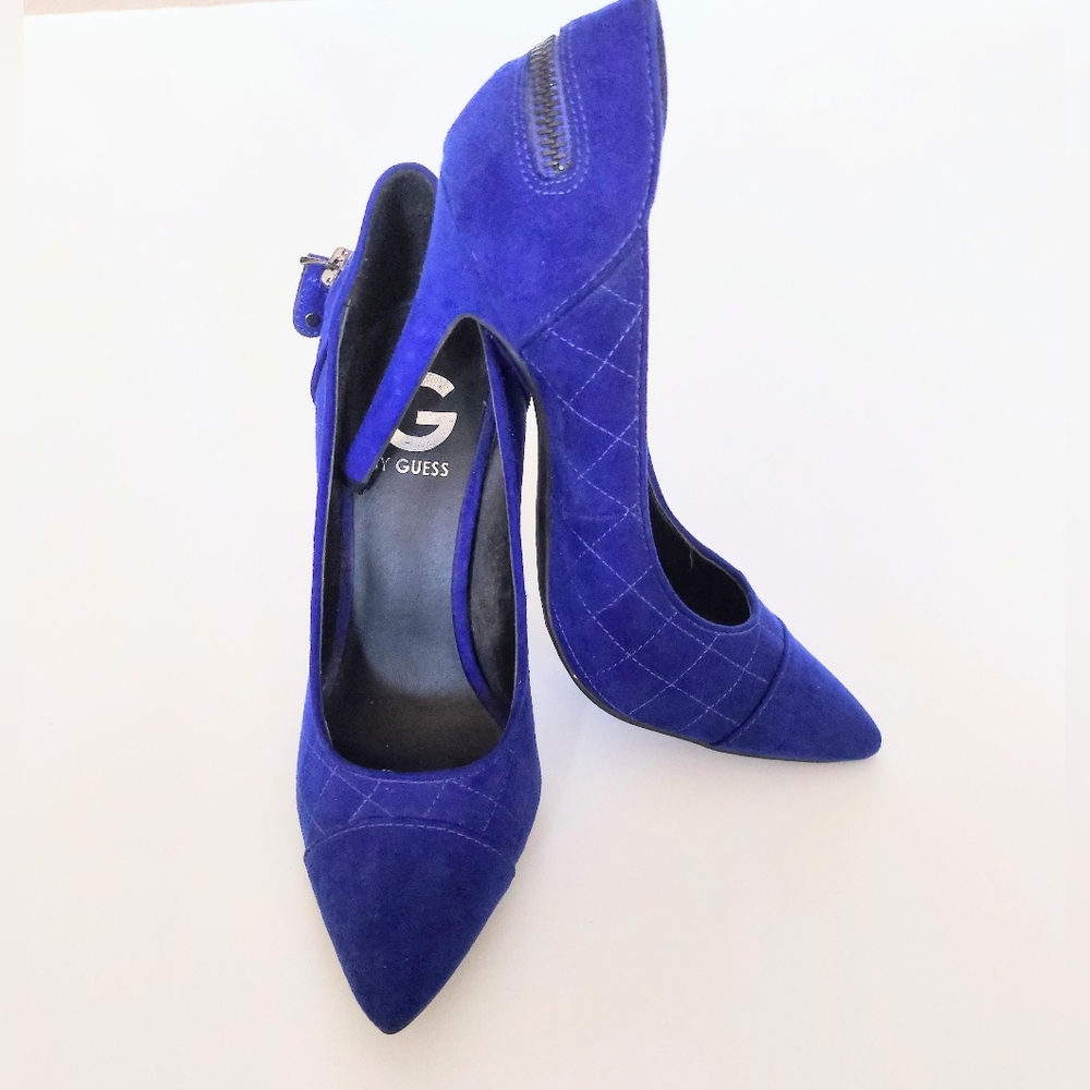 G by Guess Electric Blue Suede Pointed Toe Stiletto Heels Shoe Size 6.5M